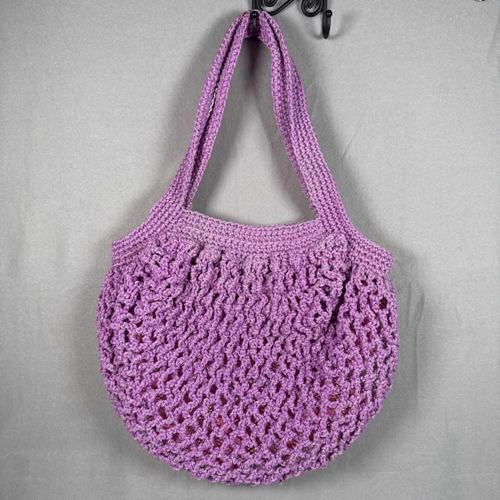 PURPLE CROCHET PURSE 13" X 12” INTERIOR W/ZIPPERED POUCH